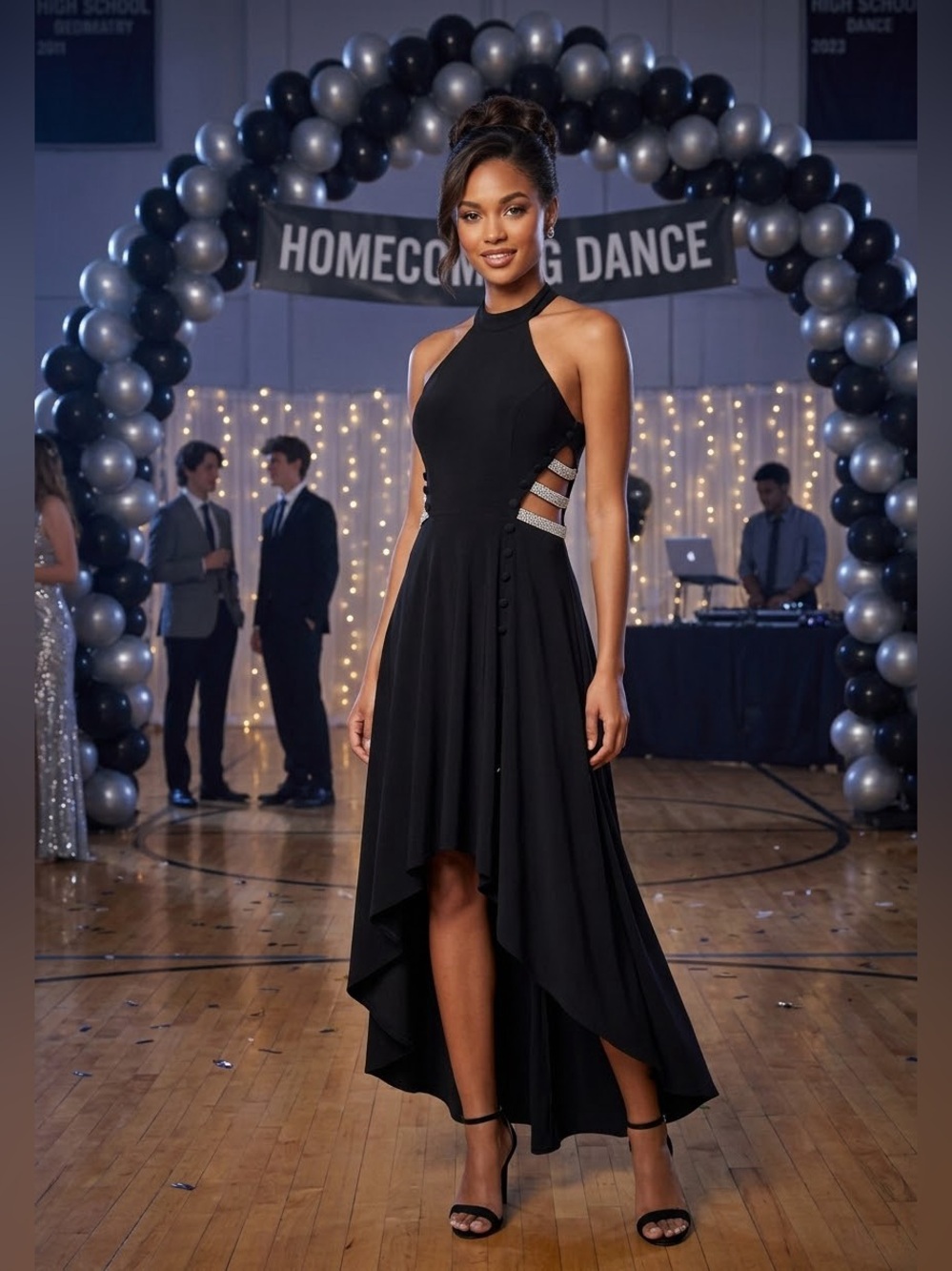 Speechless Black High Low Halter Dress Size 7 Rhinestone Cutout Homecoming Prom